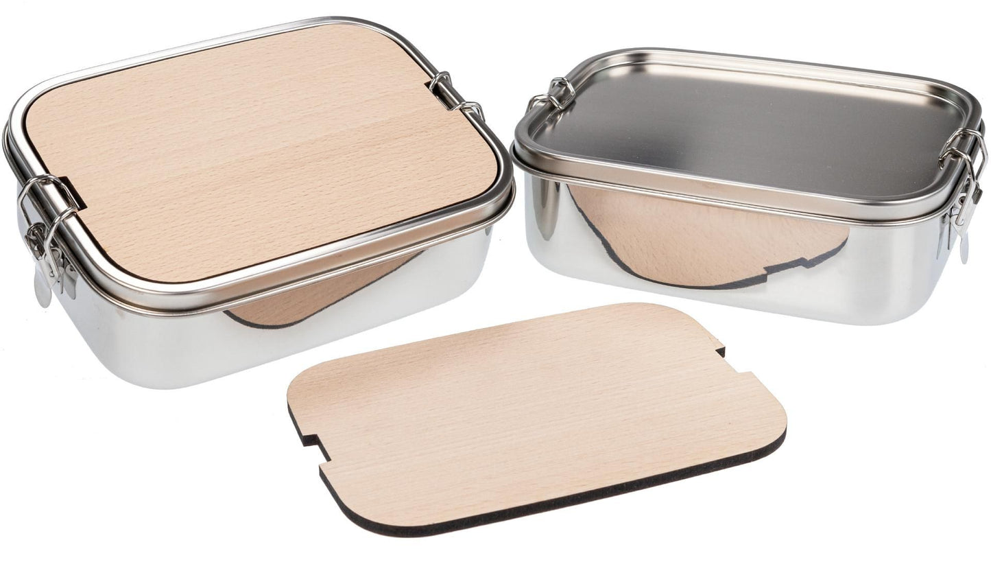 Edelstahl Lunchbox mit integriertem 5mm Buchenholz-Schneidebrett, wasserdicht – FSC® zertifiziert (1200ml)