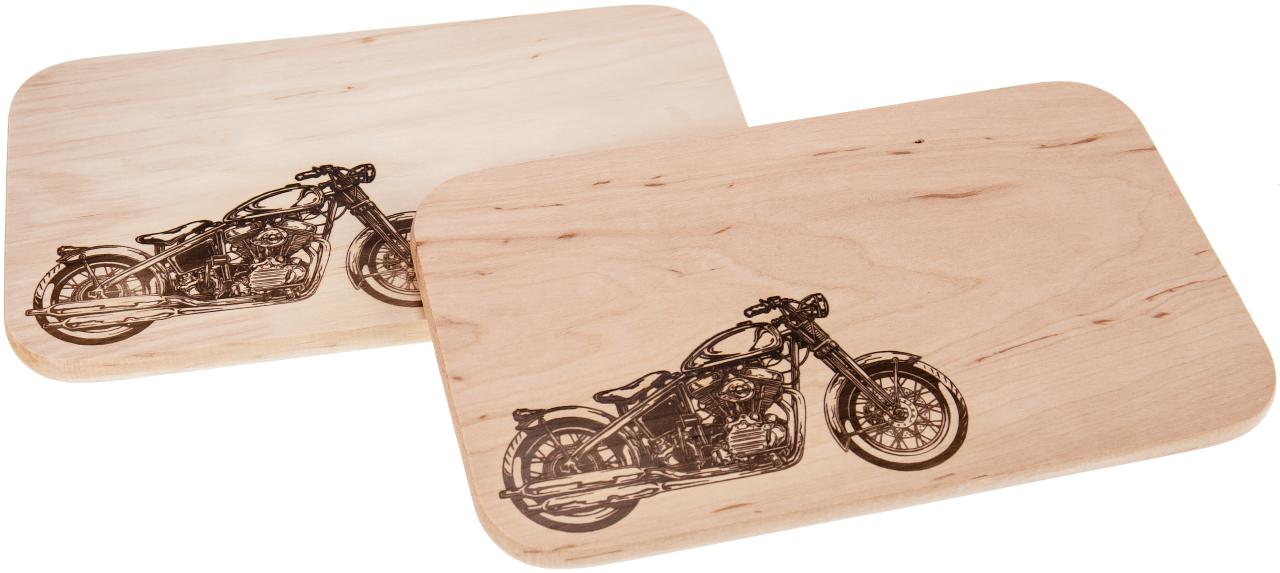 Schneidebrett aus Erlenholz 26x15cm - Robust und Stilvoll! Motiv: Motorrad