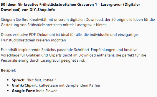 50 Ideen für kreative Frühstücksbrettchen Gravuren 1 -  Lasergravur (Digitaler Download)